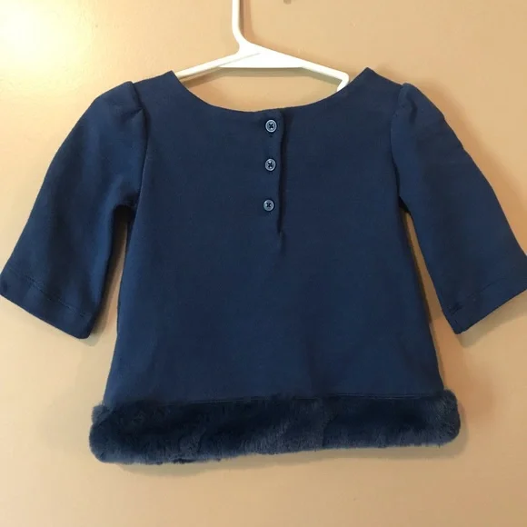 ⭐️SALE!⭐️New Janie and Jack Top 12-18M or size 3 or 5. Blue, Faux fur at bottom - Picture 2 of 5